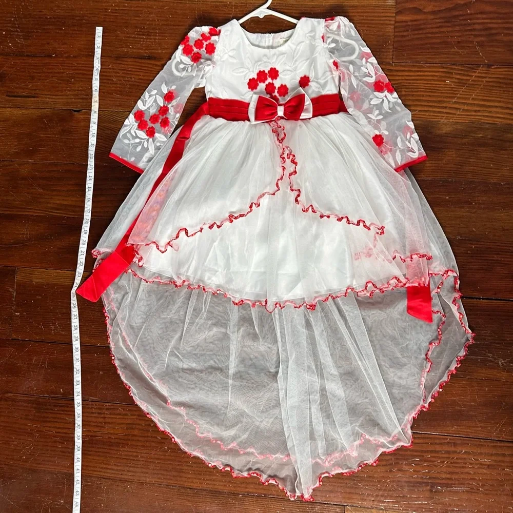 Elegant Kids Dress with Red Floral Accents